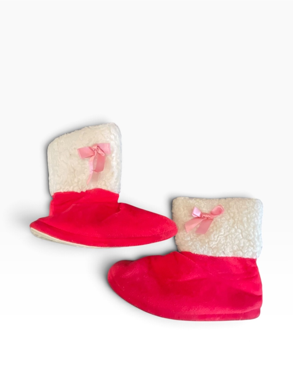 American Girl Kids Plush Boot Slippers in Pink with Bow